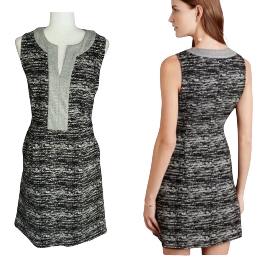 Anthropologie Tabitha Black White & Gray Knit Tunic Mini Dress - 6